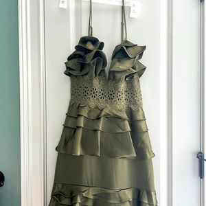 spaghetti strap gown with lace detail